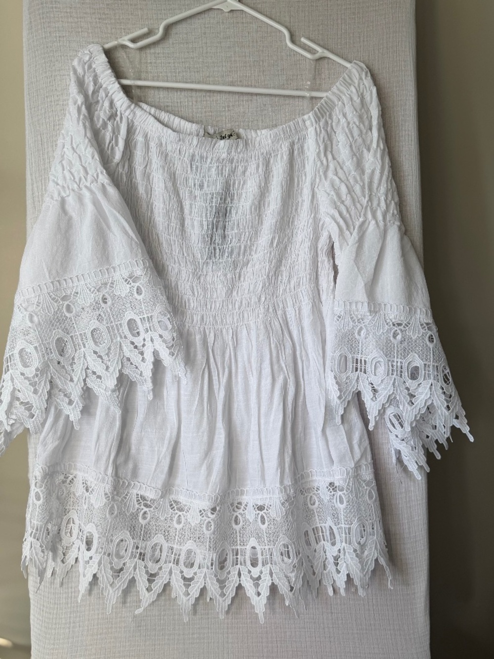 Who's That Girl White Crochet Lace 1X fairy festival flare bell sleeve NWT